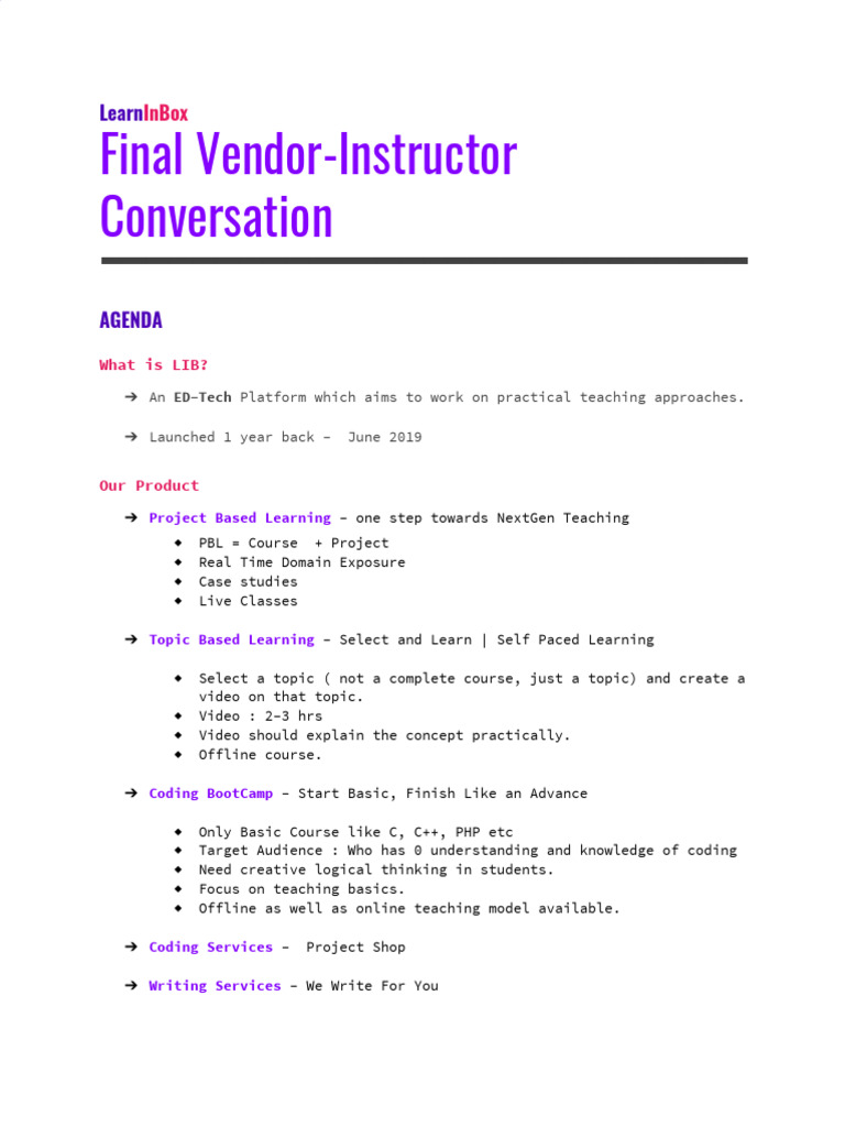 Instructor Meeting Note | PDF | Project Based Learning