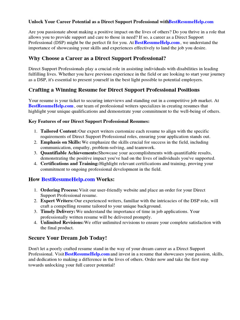Direct Support Professional Resume Sample