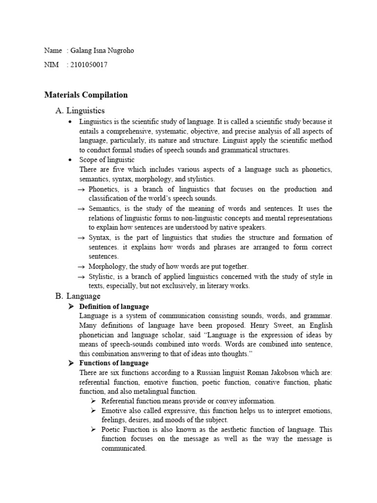 Linguistics Materials Compilation Pdf Linguistics Grammar