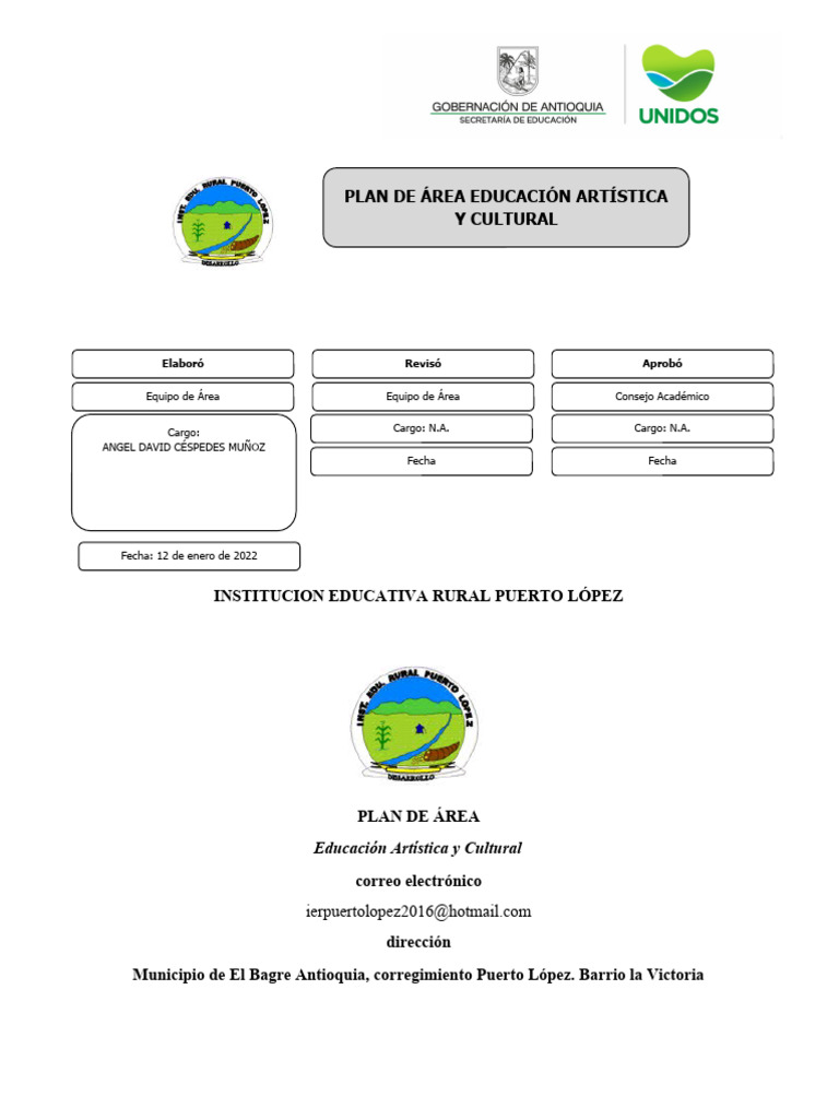 Plan de Área: Educación Artística y Cultural | PDF | Educación en artes ...