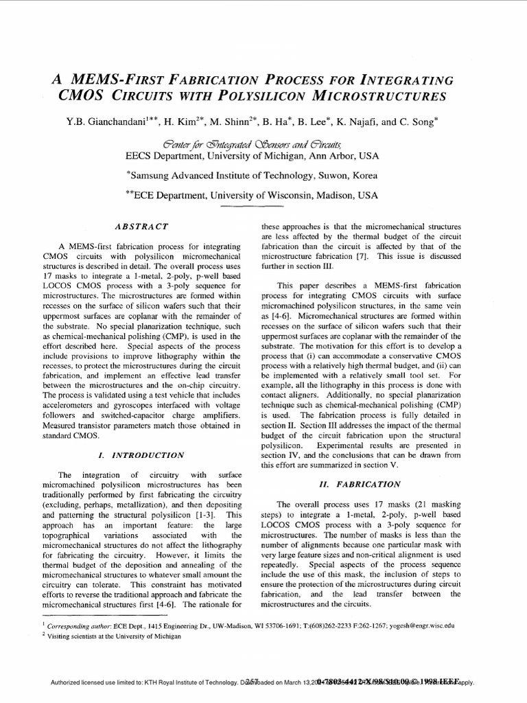 A MEMS-first Fabrication Process For Integrating CMOS Circuits With ...