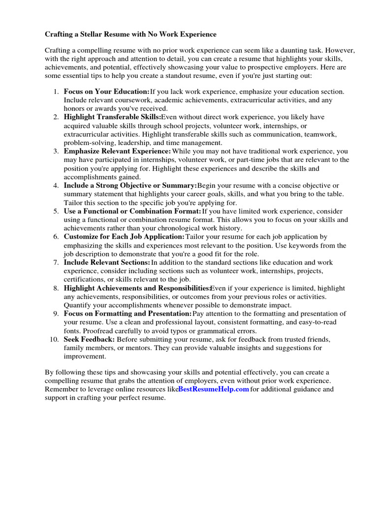 How To Make A Good Resume Without Work Experience | PDF | Résumé ...