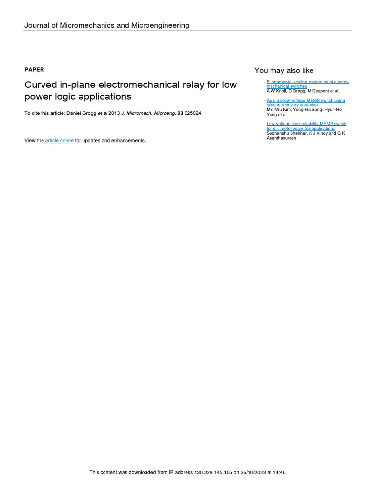 Curved In-Plane Electromechanical Relay For Low Power Logic ...