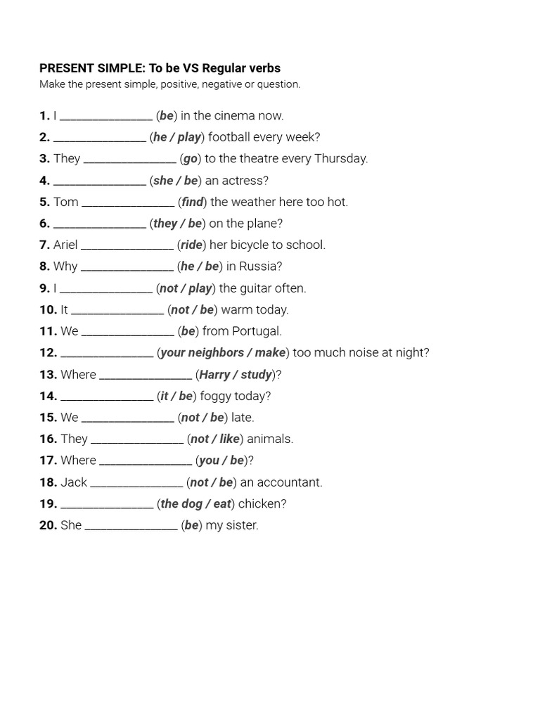 Present simple to be vs regular verbs pdf