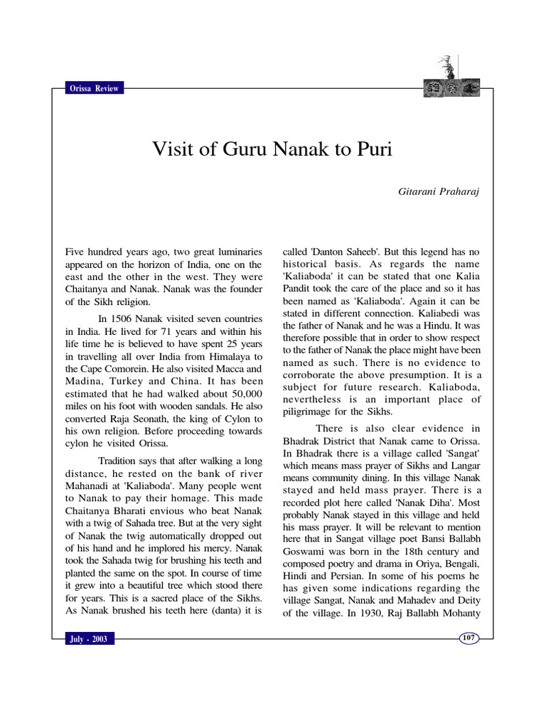 Visit of Guru Nanak | PDF | Guru Nanak | Monotheistic Religions