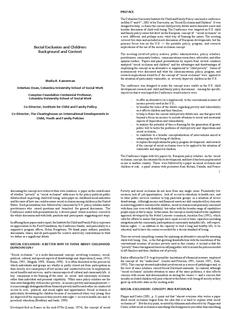 Social Exclusion in Child Welfare Policy | PDF | Child Poverty | Social ...