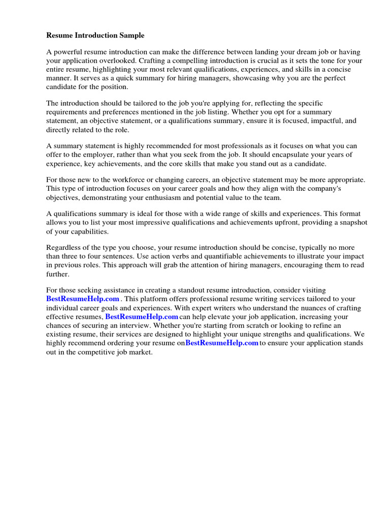 Resume Introduction Sample PDF - 1711998990