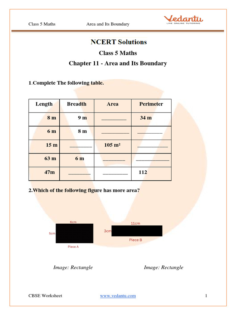 Class 5 Maths: Area & Perimeter Worksheet | PDF | Area | Length