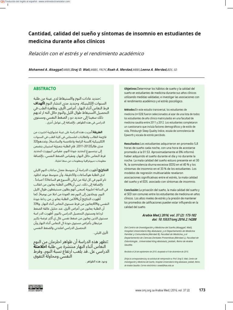 Sueño y Estrés en Estudiantes de Medicina | PDF | Dormir | La privación ...
