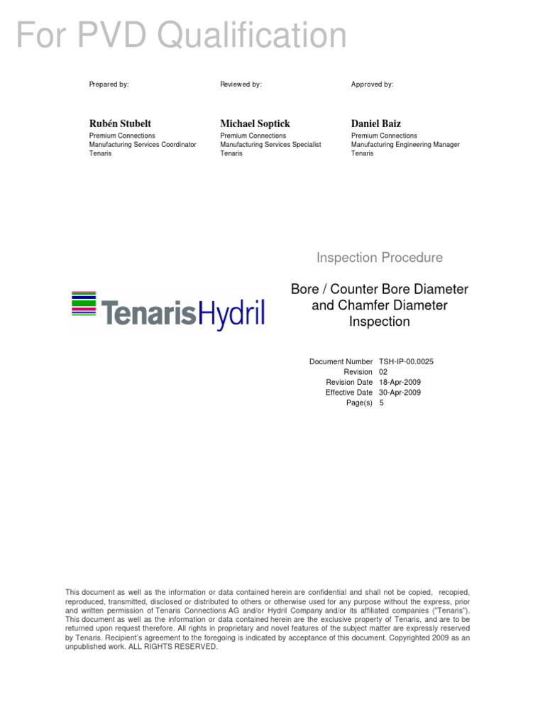 TSH-IP-00.0025 - 02 Bore & Counter Bore Diameter and Chamfer Diameter ...