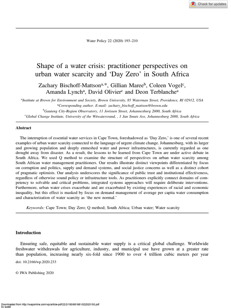 Urban Water Scarcity in South Africa | PDF | Water Scarcity | Water