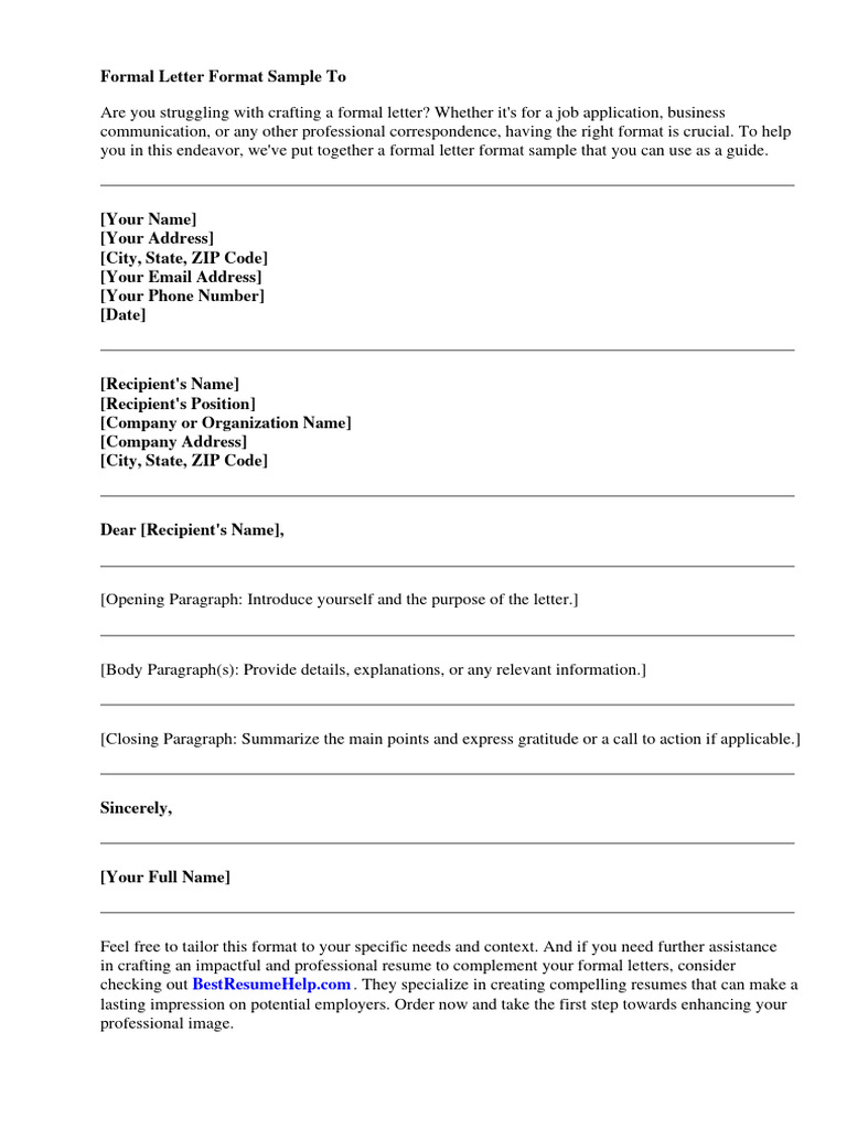 Formal Letter Format Sample To Whom It May Concern Download Free PDF