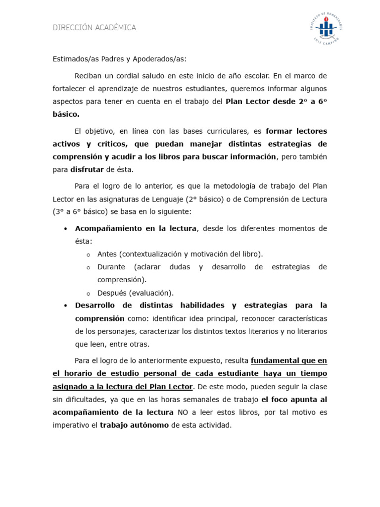 Informativo Plan Lector 2 A 6 Básico Descargar Gratis Pdf