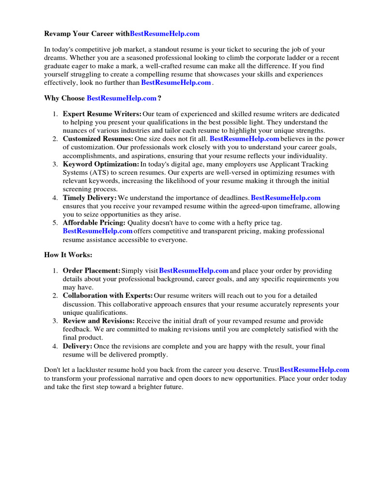 RESUME COM HELP CENTER intelligence overview