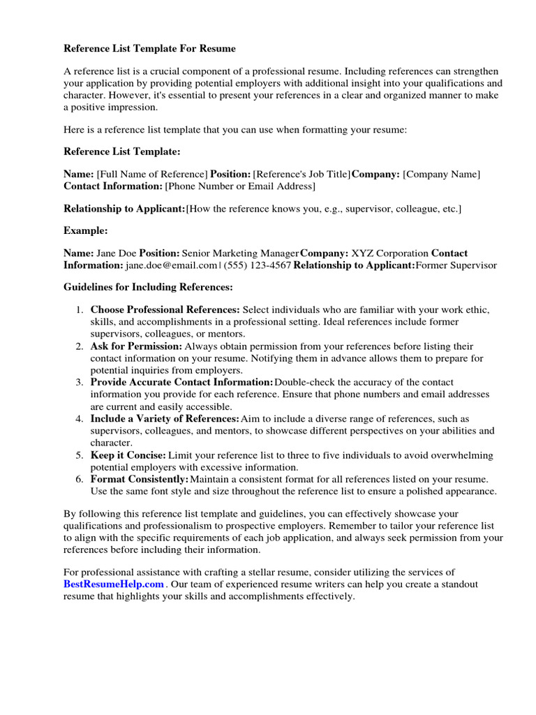 Reference List Template For Resume | PDF | Résumé | Citation