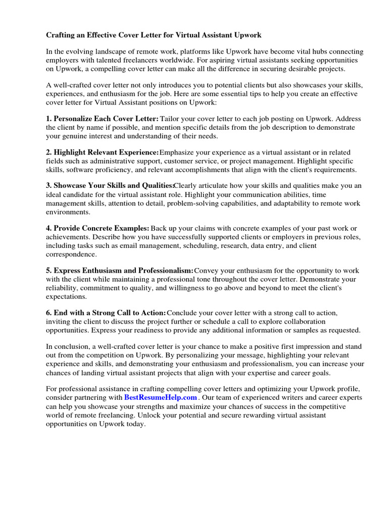 Cover Letter For Virtual Assistant Upwork | PDF | Career & Growth