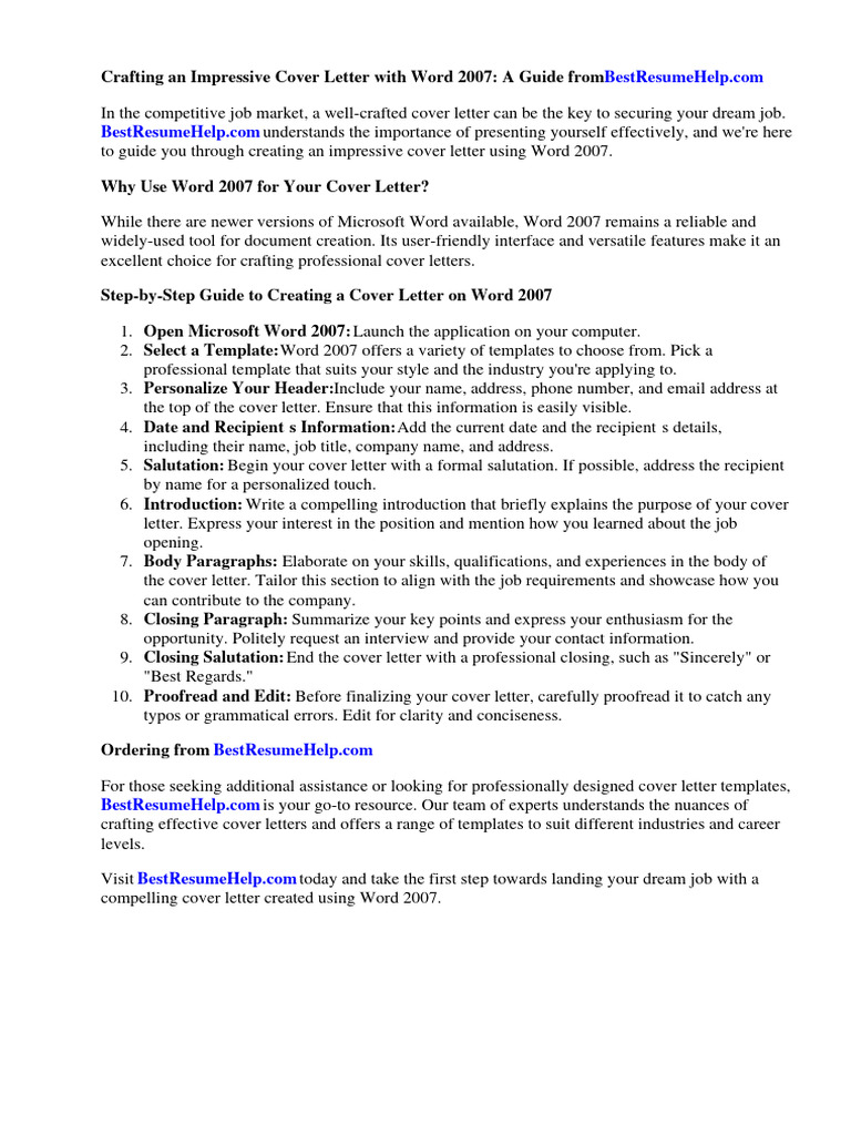 Cover Letter Guide for Word 2007 | PDF | Résumé | Http Cookie