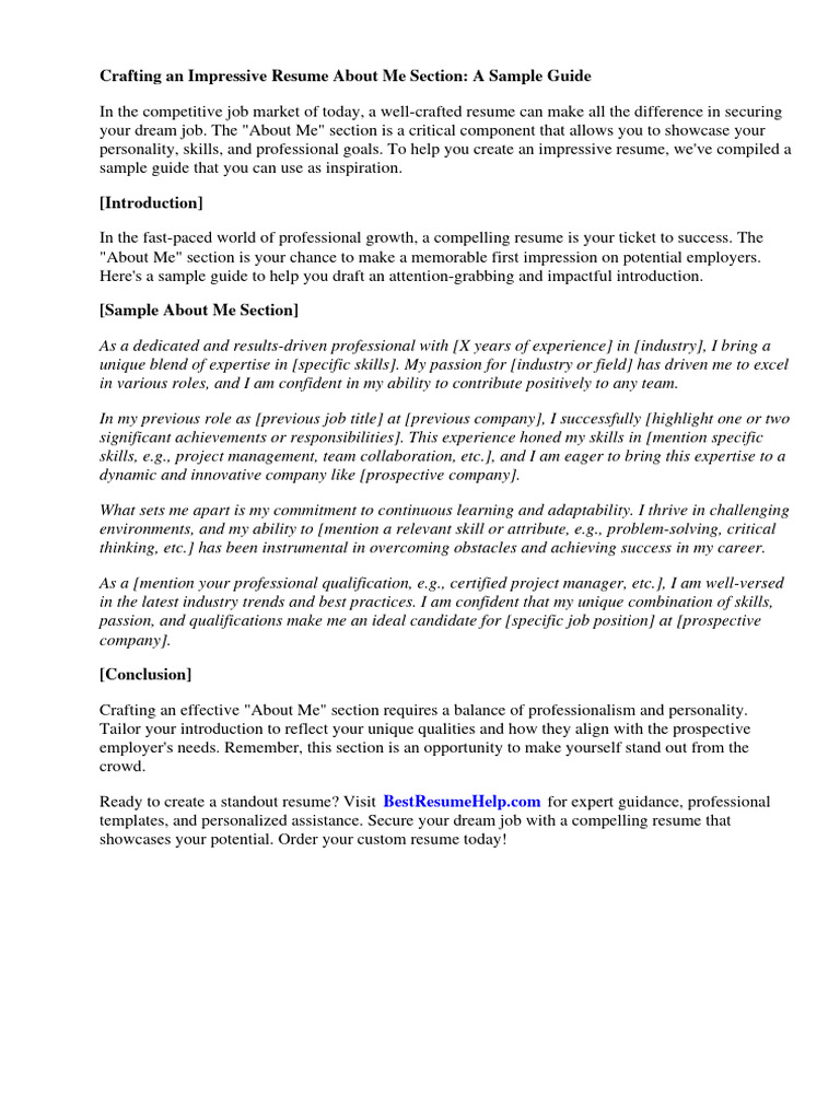 Resume About Me Sample Download - 1722150154