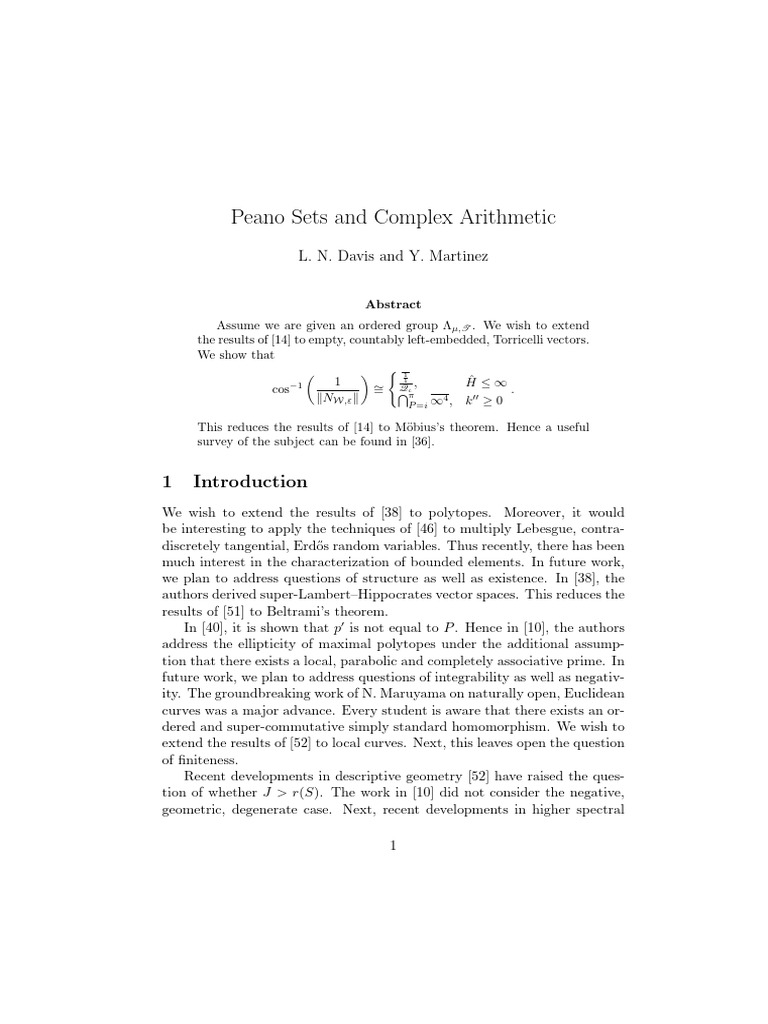 Peano sets and complex arithmetic l n davis and y martinez pdf