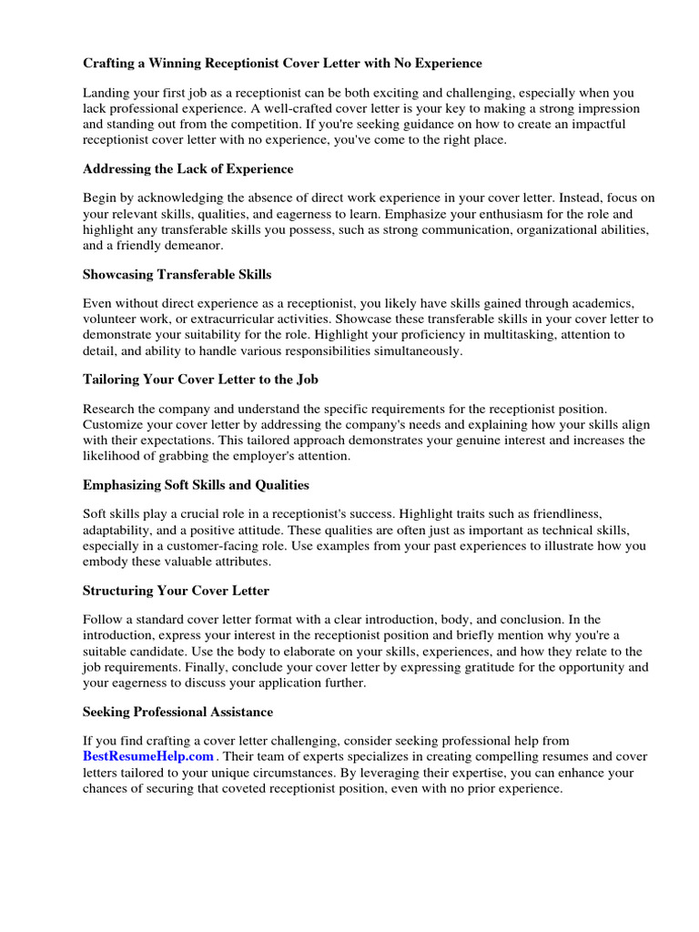 Receptionist Cover Letter No Experience | PDF | Experience | Résumé