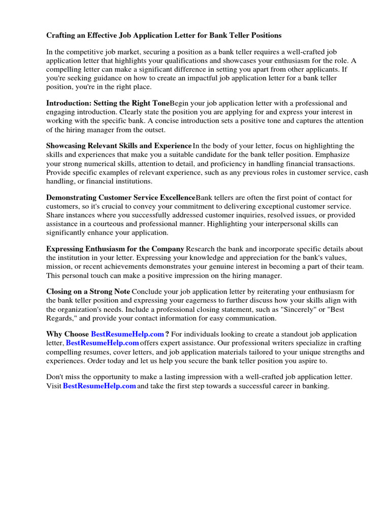 HOW TO WRITE AN APPLICATION LETTER FOR A BANK TELLER intelligence overview