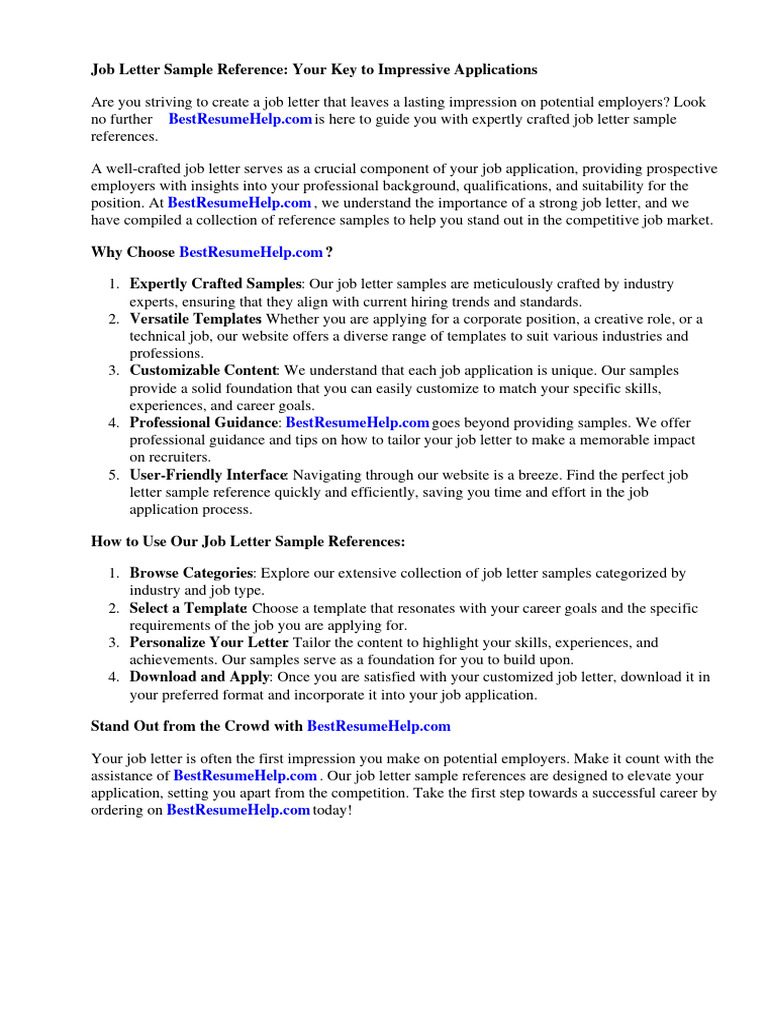 Job Letter Sample Reference | PDF | Employment | Résumé