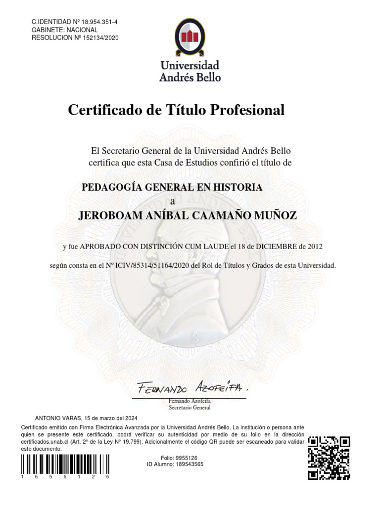 Título en Pedagogía Historia Cum Laude | PDF