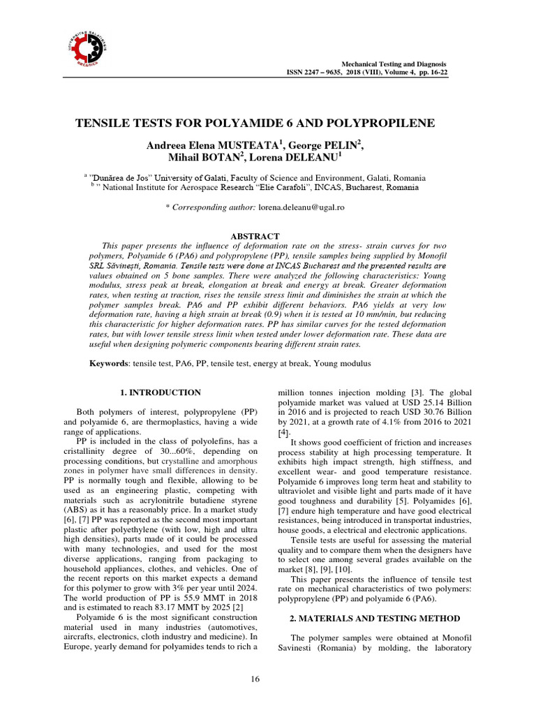 PA6 and PP Tensile Test Results | PDF | Deformation (Engineering ...