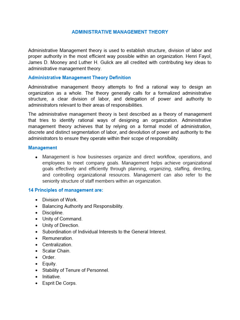 What Is Administrative Management Theory