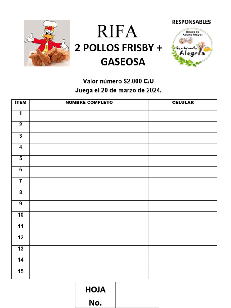 Rifa de Pollos Frisby y Gaseosa | PDF