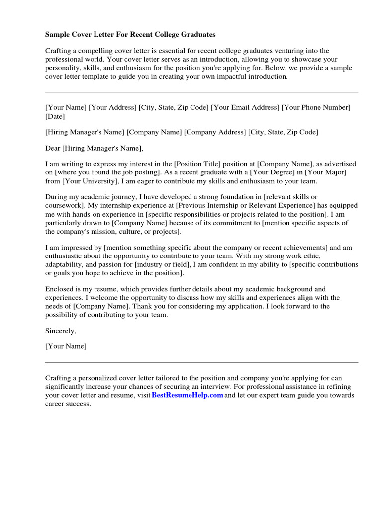 Sample Cover Letter For Recent College Graduate With No Experience PDF