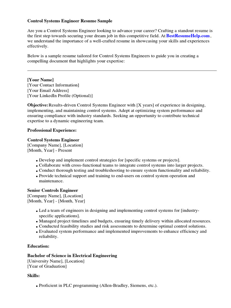 Control Systems Engineer Resume Sample | PDF | Systems Engineering ...