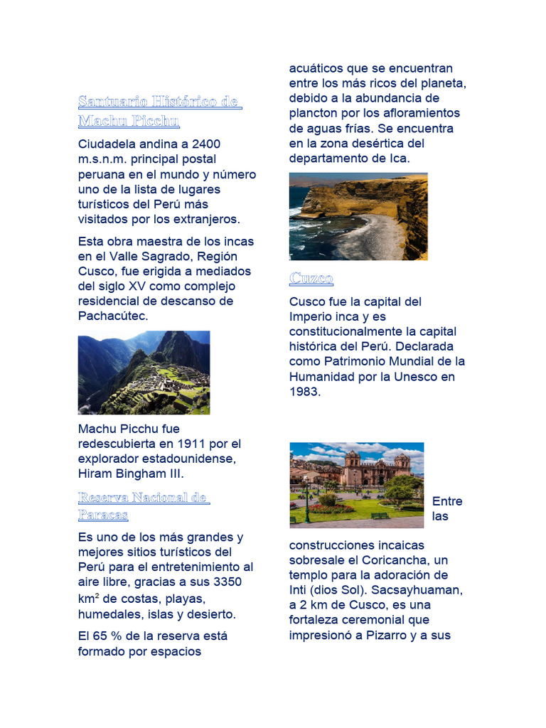 Diptico Riquezas Del Perú | PDF | Perú | Imperio Inca