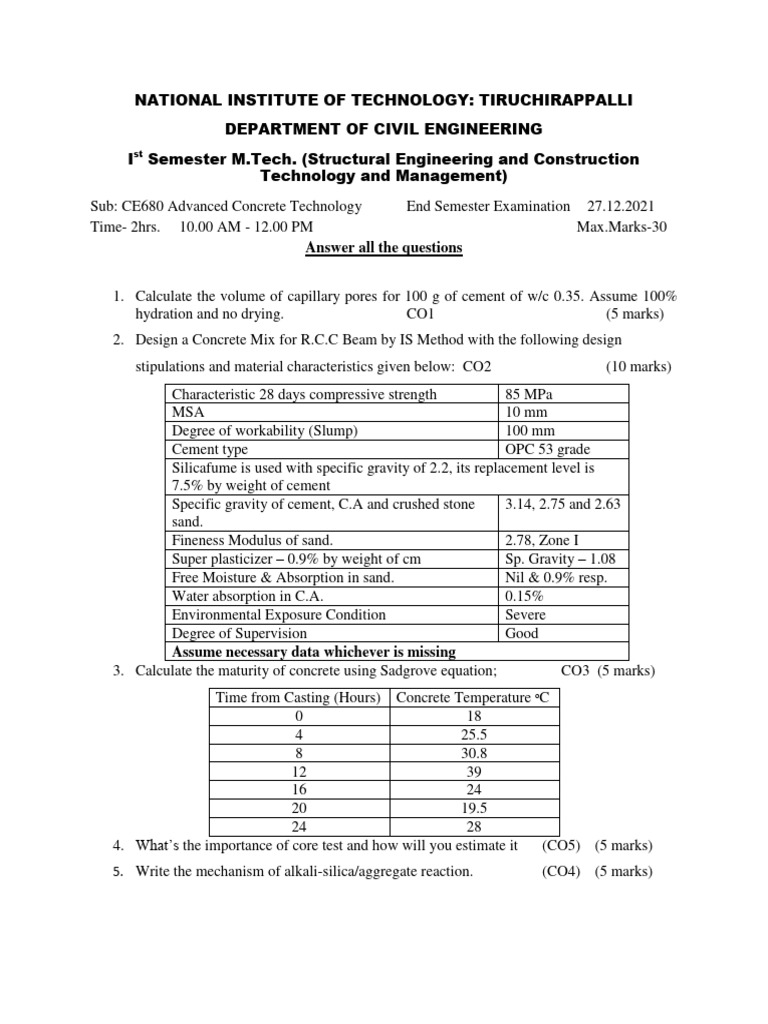 Advanced Concrete Technology Exam Guide | PDF | Concrete | Cement