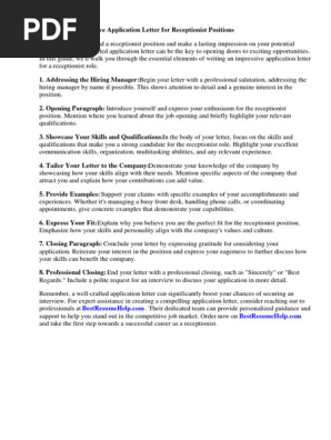 Application Letter for Receptionist Without Experience