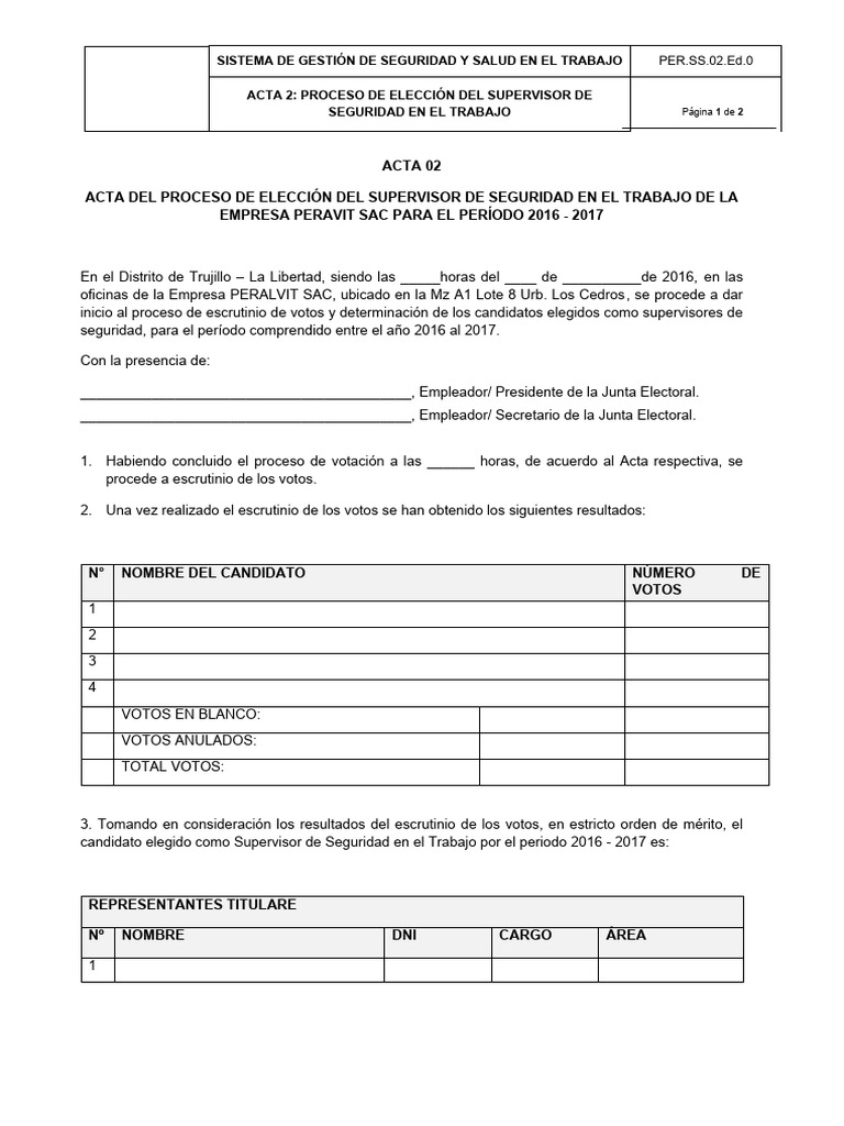 Acta 02 Proceso de Elección de Los Representantes de Los Trabajadores ...