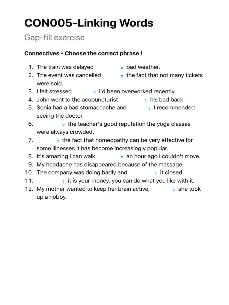 Linking Words Gap-Fill Exercises | PDF