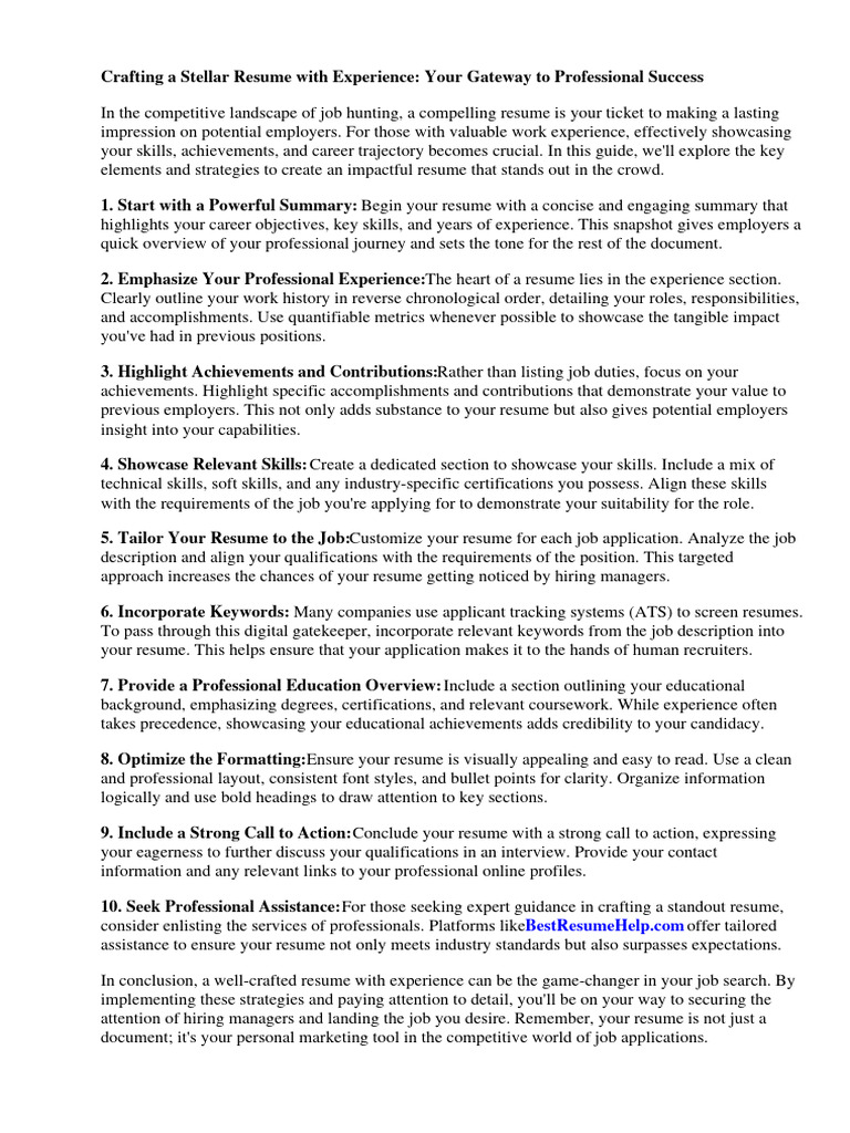 How to write resume for job with experience pdf r sum recruitment