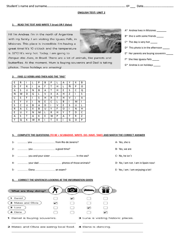 6º Test Unit 2 Met Pdf Languages Foreign Language Studies