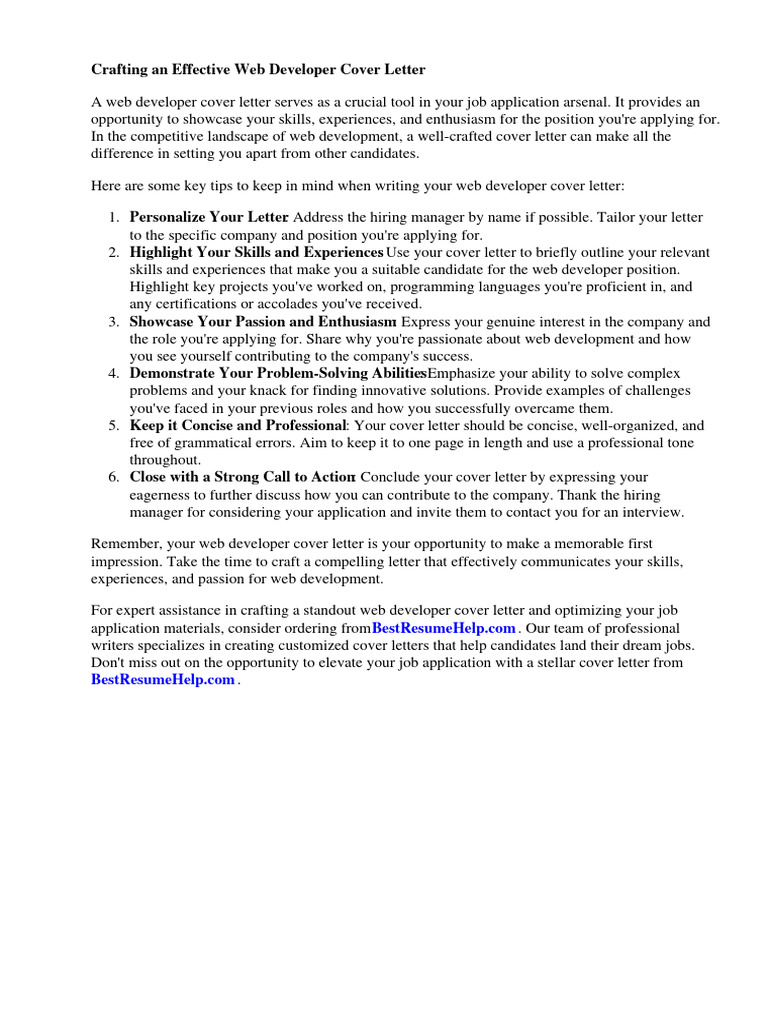 Web Developer Cover Letter Tips | PDF | World Wide Web | Internet & Web