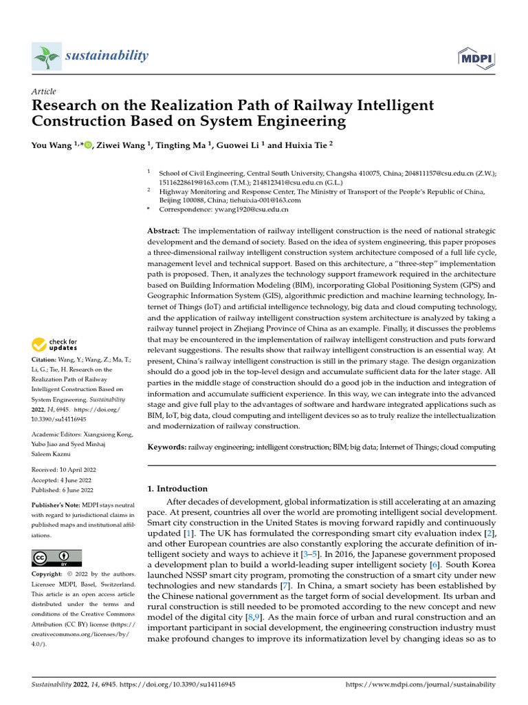 MDPI - Research On The Realization Path of Railway Intelligent ...