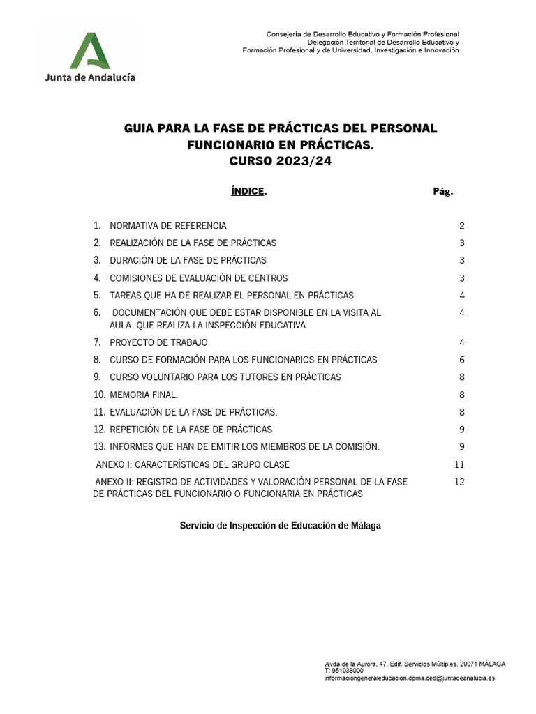 Guía de Prácticas para Funcionarios 2023/24 | PDF | Maestros | Evaluación