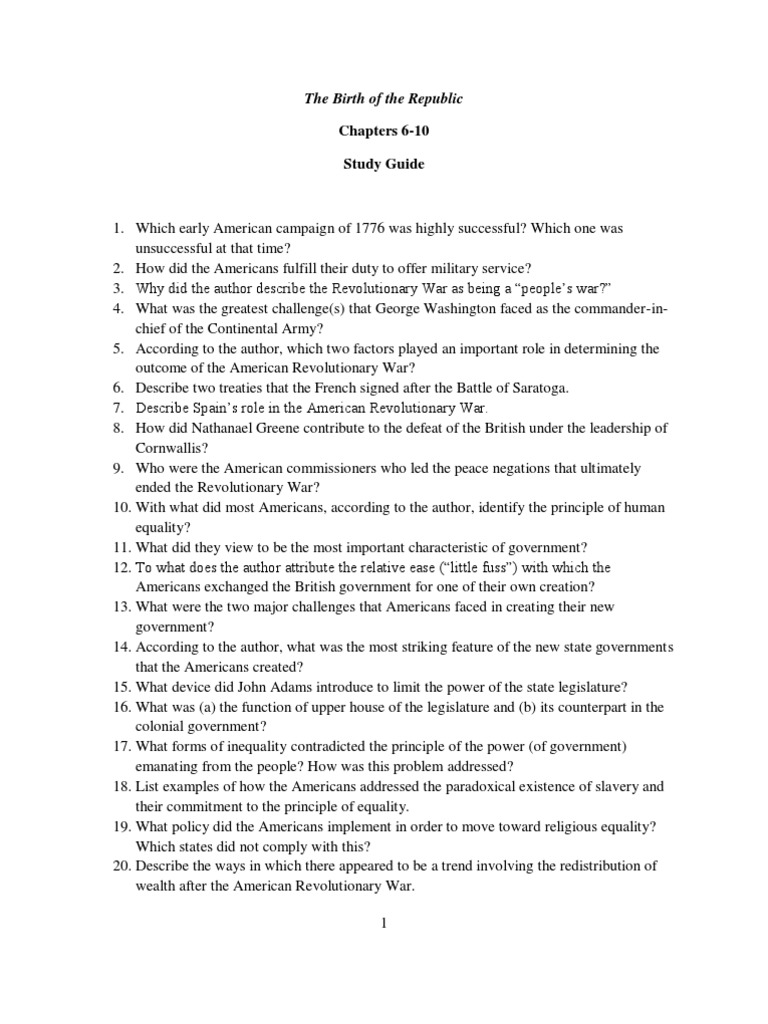 The Birth of The Republic Study Guide 2 PDF Constitutional