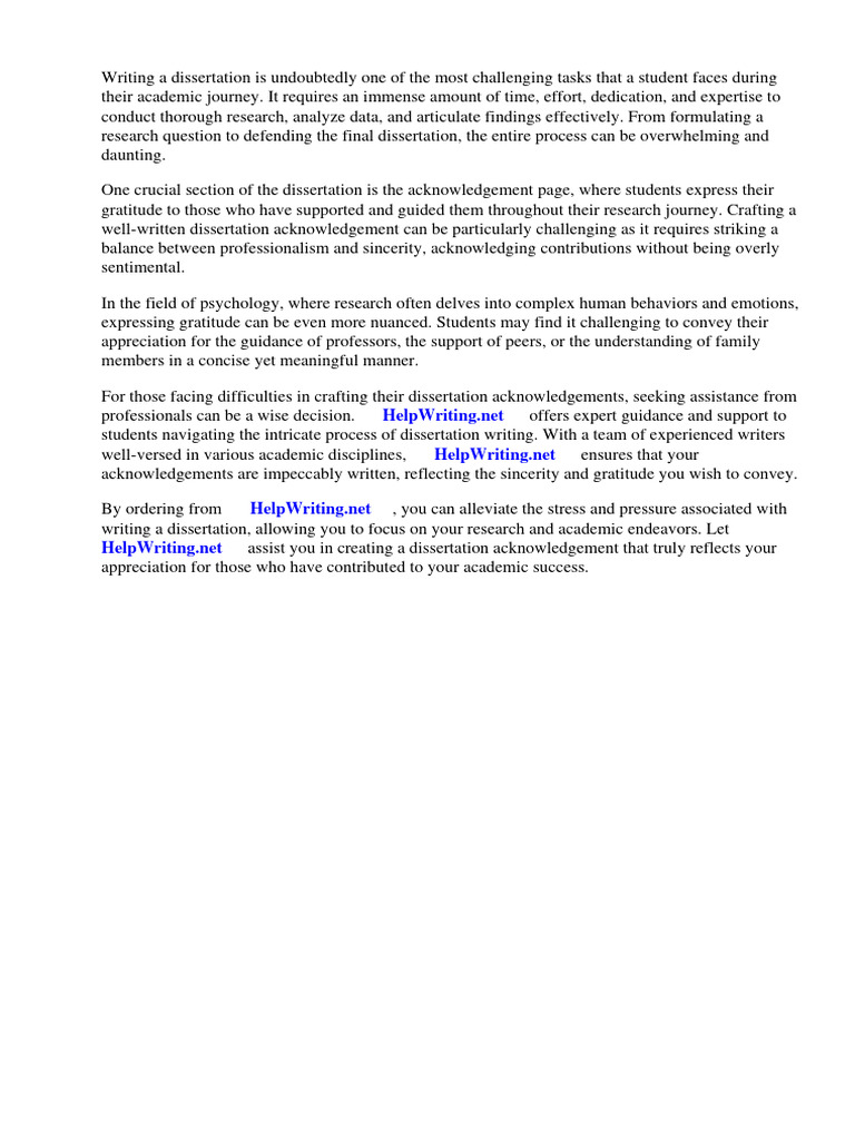 Dissertation Acknowledgement Example Psychology | Download Free PDF ...