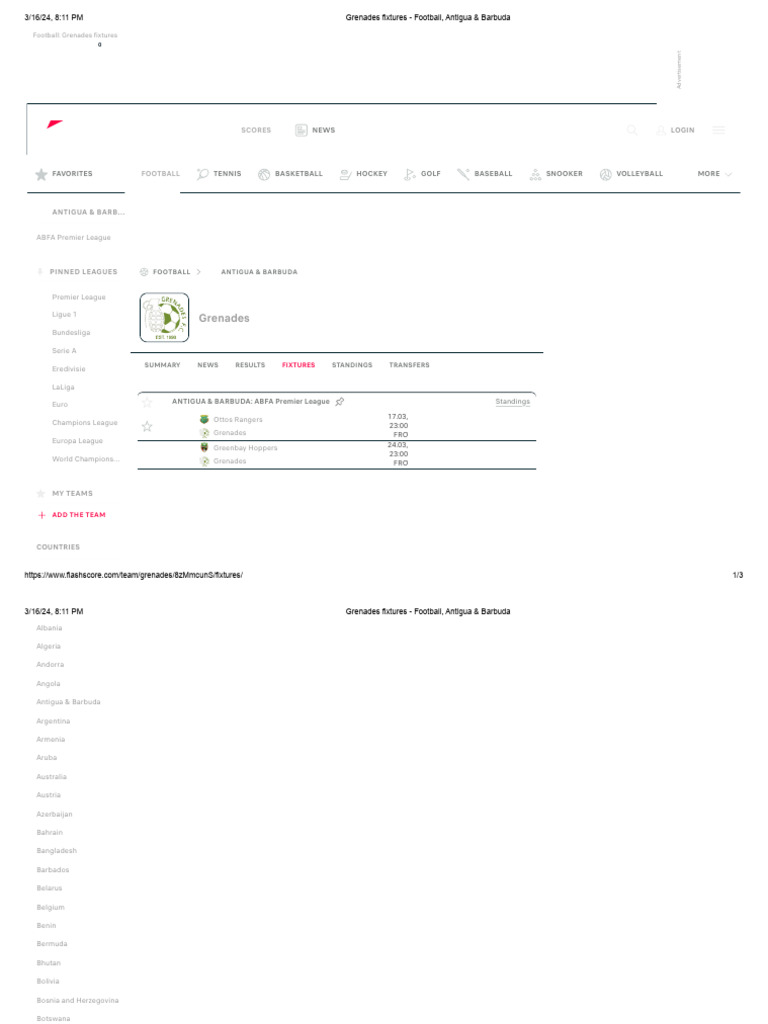 Grenades Fixtures - Football, Antigua & Barbuda | PDF | Sports