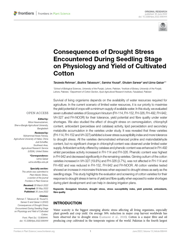 Consequences of Drought Stress (FPS) 2022 | PDF | Antioxidant ...