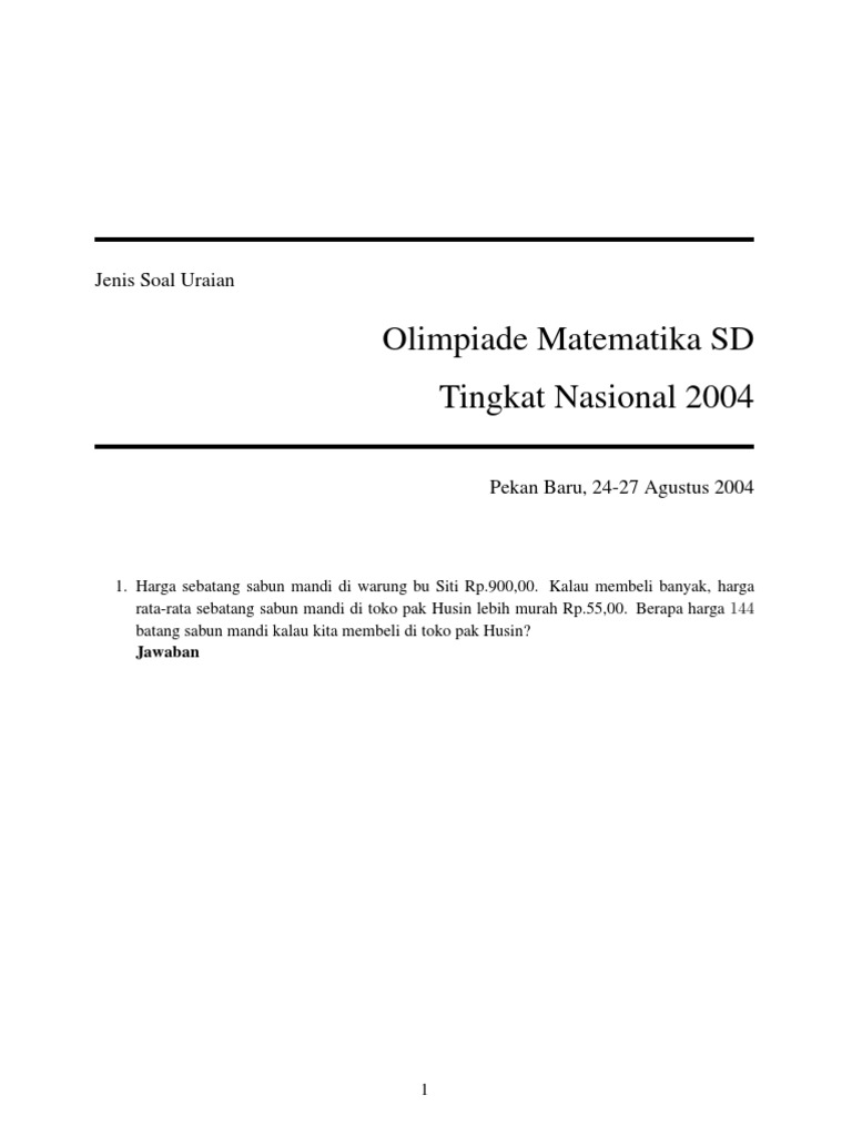 Olimpiade Matematika Sd Nasional 2004 Uraian