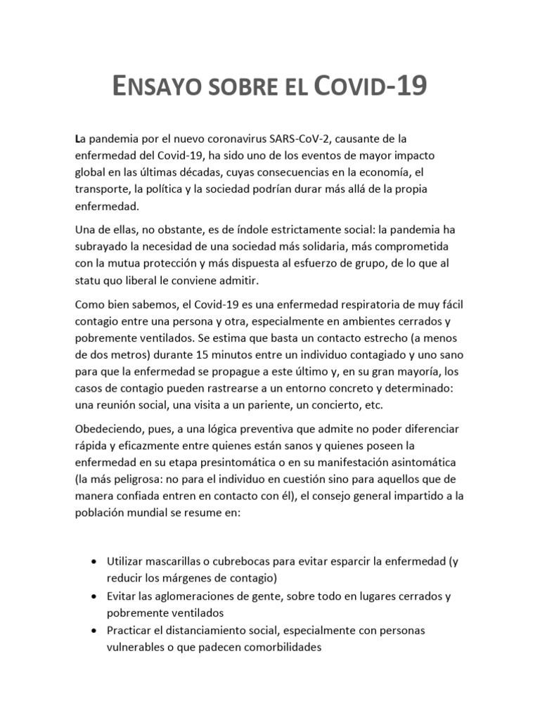 Ensayo sobre el impacto del Covid-19 | PDF