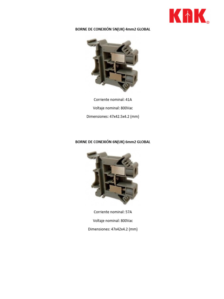 Borne De Conexión Fichas Tecnicas Pdf Ingenieria Eléctrica