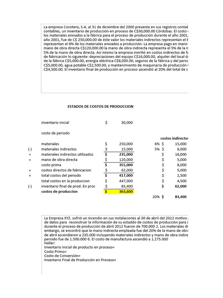 Estado de Resultados y Estado de Costos de Produccion | PDF ...